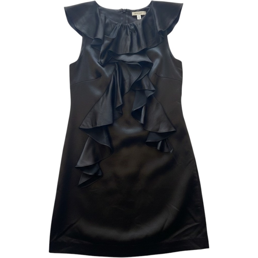 Milly of New York Brown Satin Ruffle Neck Shift Dress Womens Size 0 Cocktail